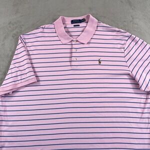 Polo Ralph Lauren Polo Shirt Men 2XL Pink Striped Classic Fit Flesh Pony Preppy